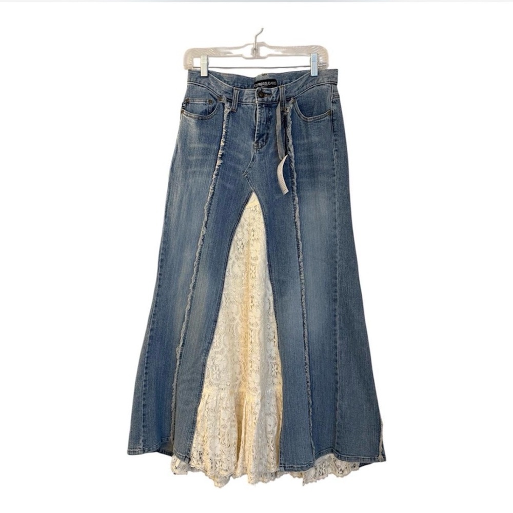 Express Blue and Cream Maxi Skirt